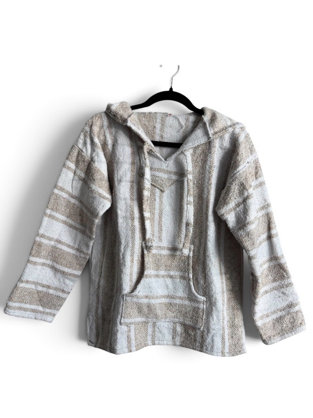 Vintage Aesthetic Neutral Baja Hoodie Pullover | Striped Drug Rug Size M